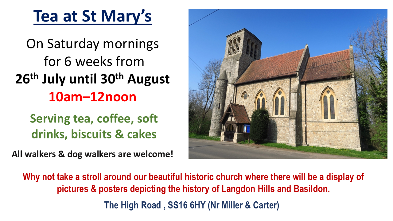 Tea at St Mary’s – Saturdays 10am-12noon from 26th July to 30th August